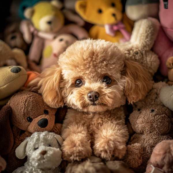 Dog Among Plush Toys