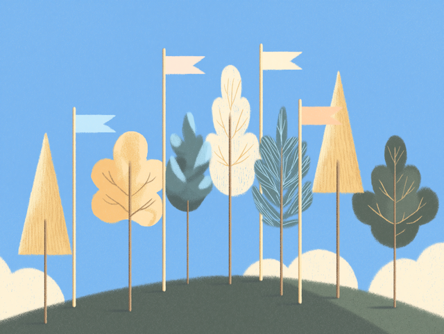 Whimsical Flags with Trees Scene