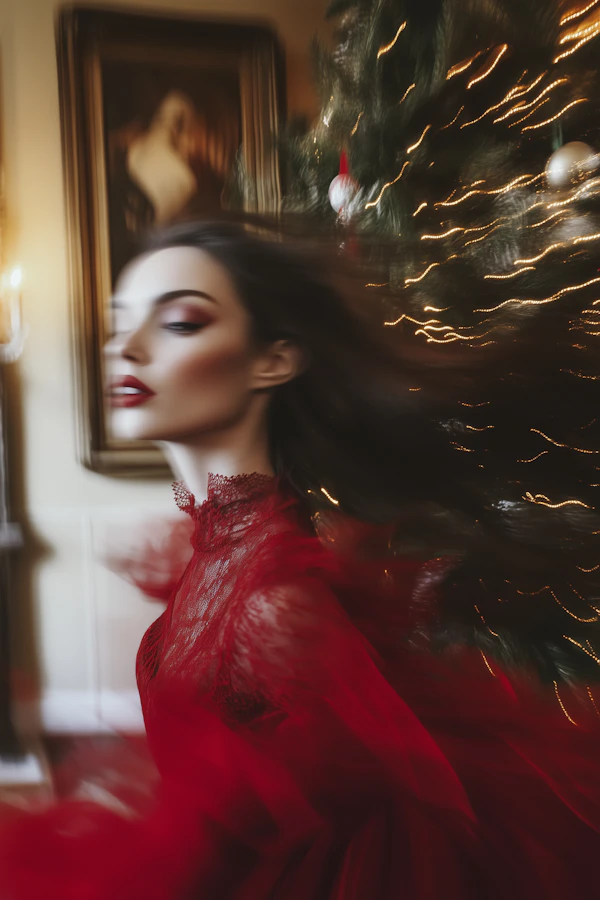 Woman in Motion with Red Dress