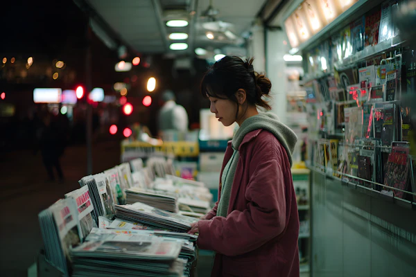 Evening Newsstand Scene
