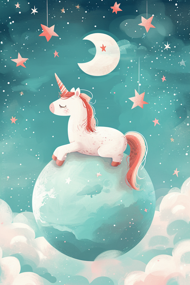 Whimsical Unicorn on Pastel Planet