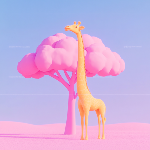 Whimsical Giraffe and Pink Tree