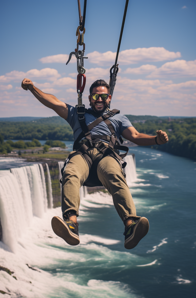 Exhilarated Adventurer on Zipline