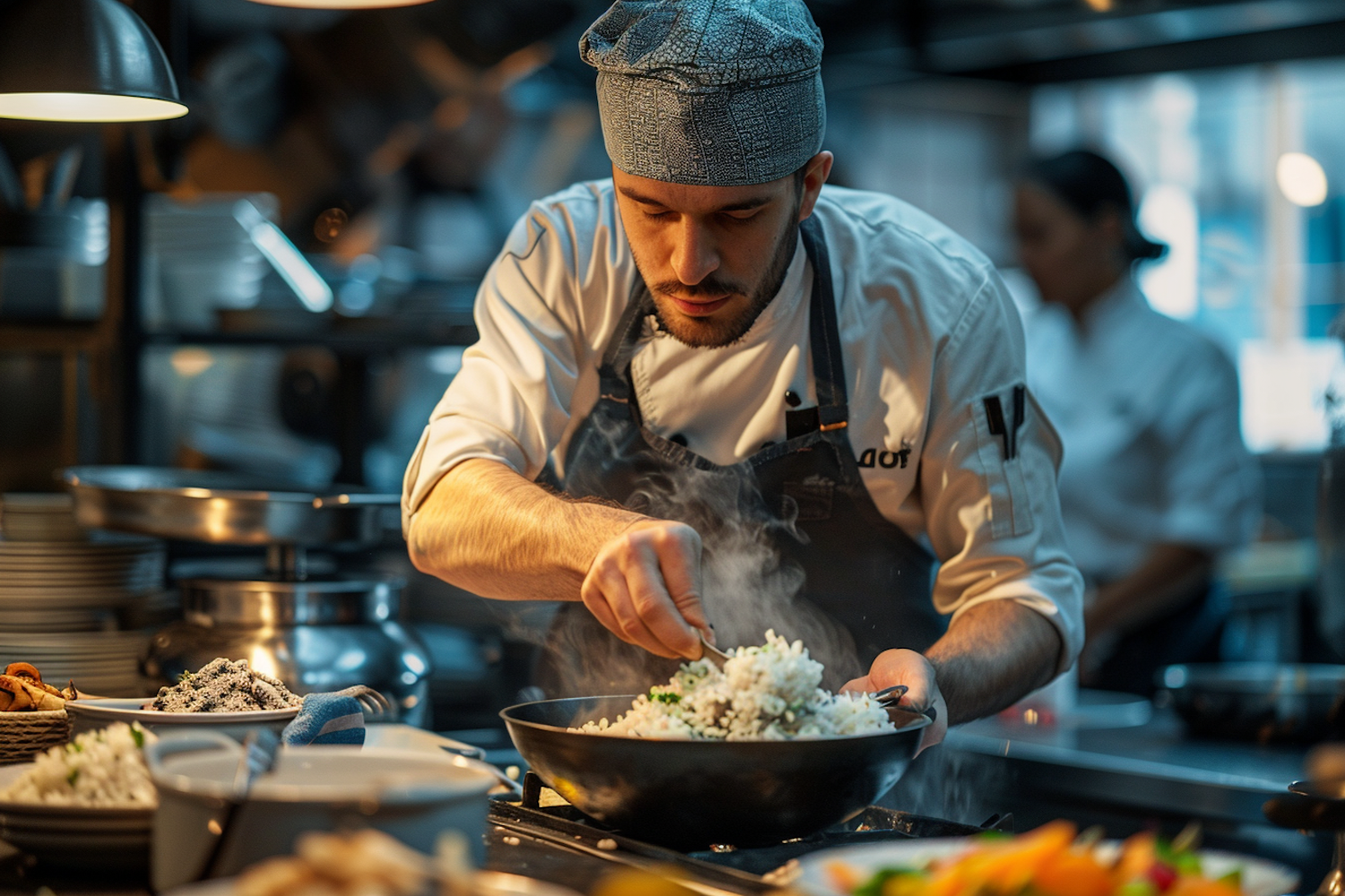 Focused Chef in Bustling Kitchen