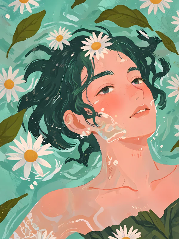 Serene Water Scene with Daisies
