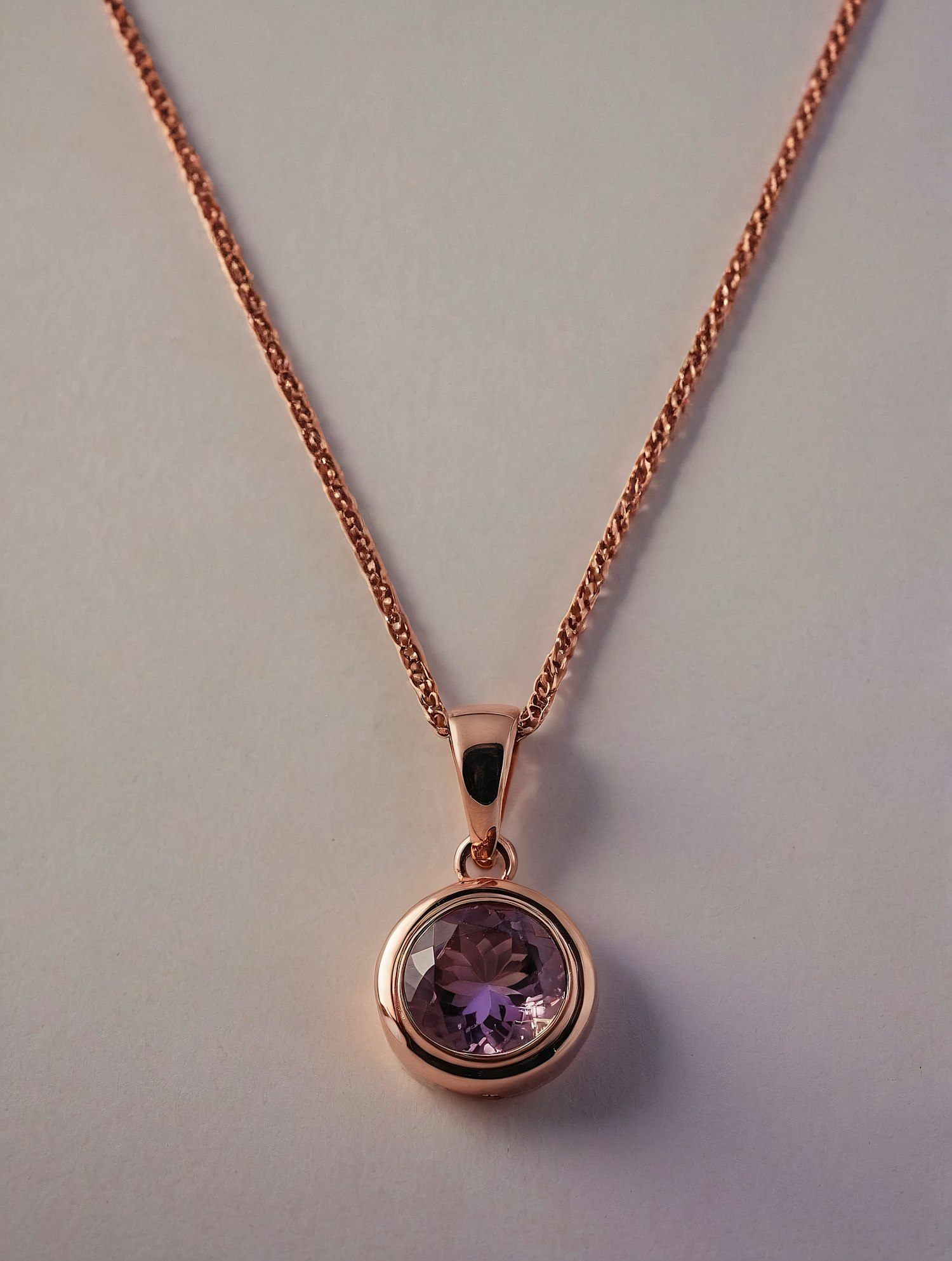 Rose Gold Necklace with Purple Gemstone