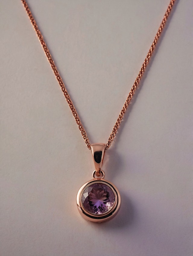 Rose Gold Necklace with Purple Gemstone