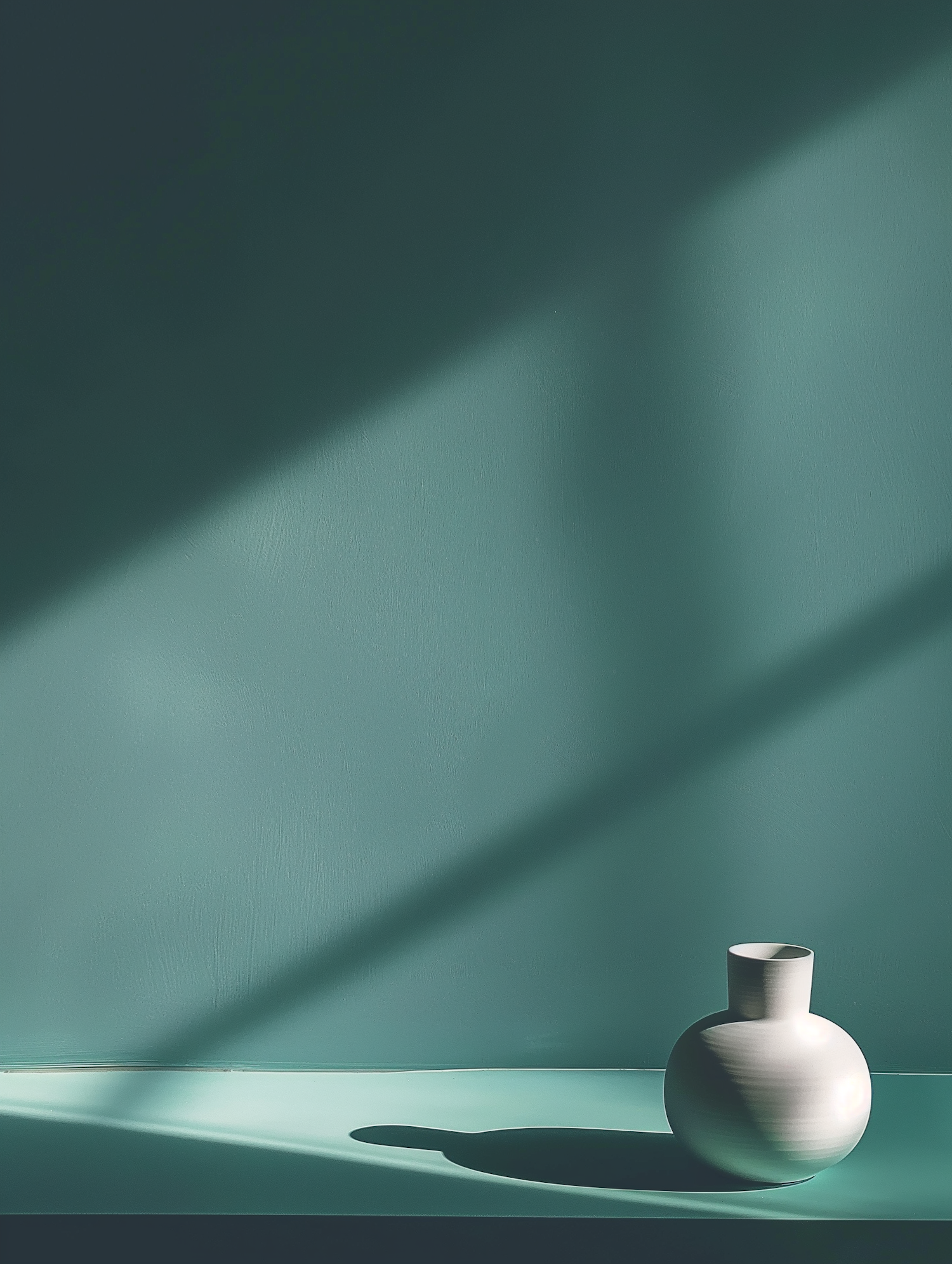 Minimalist White Vase with Teal Shadows
