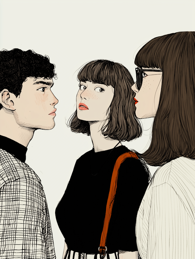 Stylized Illustration of Three People