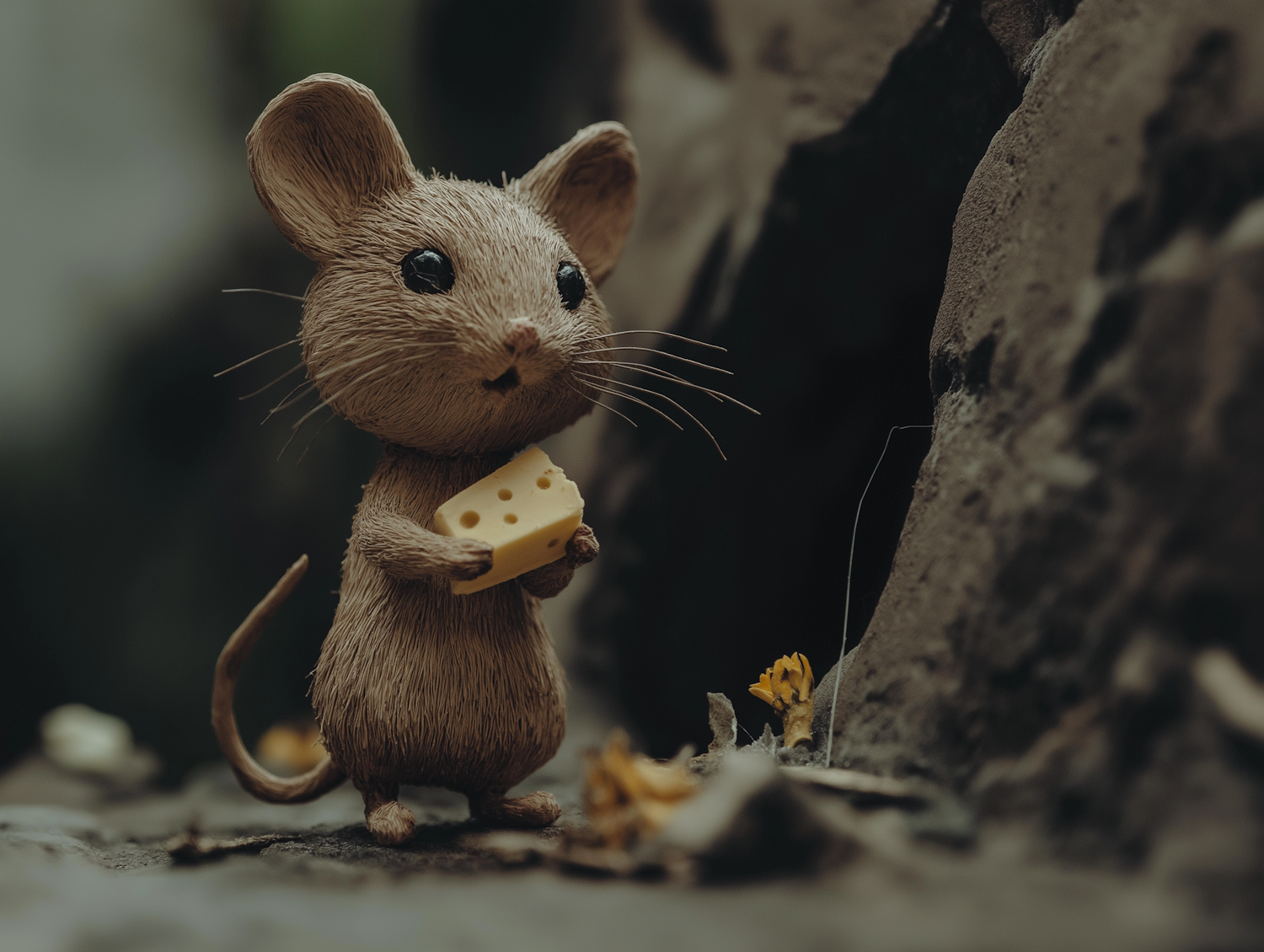 Adorable Anthropomorphic Mouse with Cheese