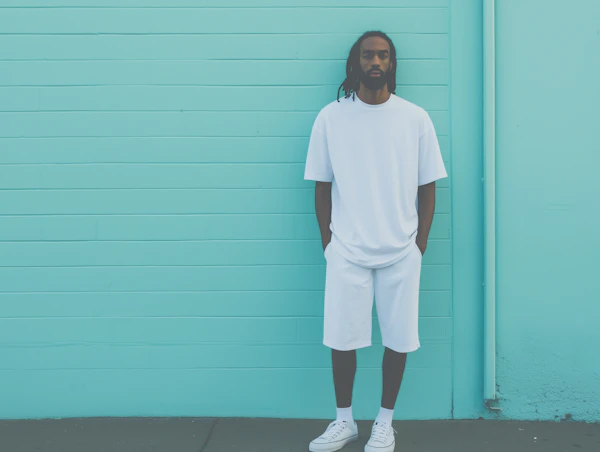 Man Against Turquoise Wall