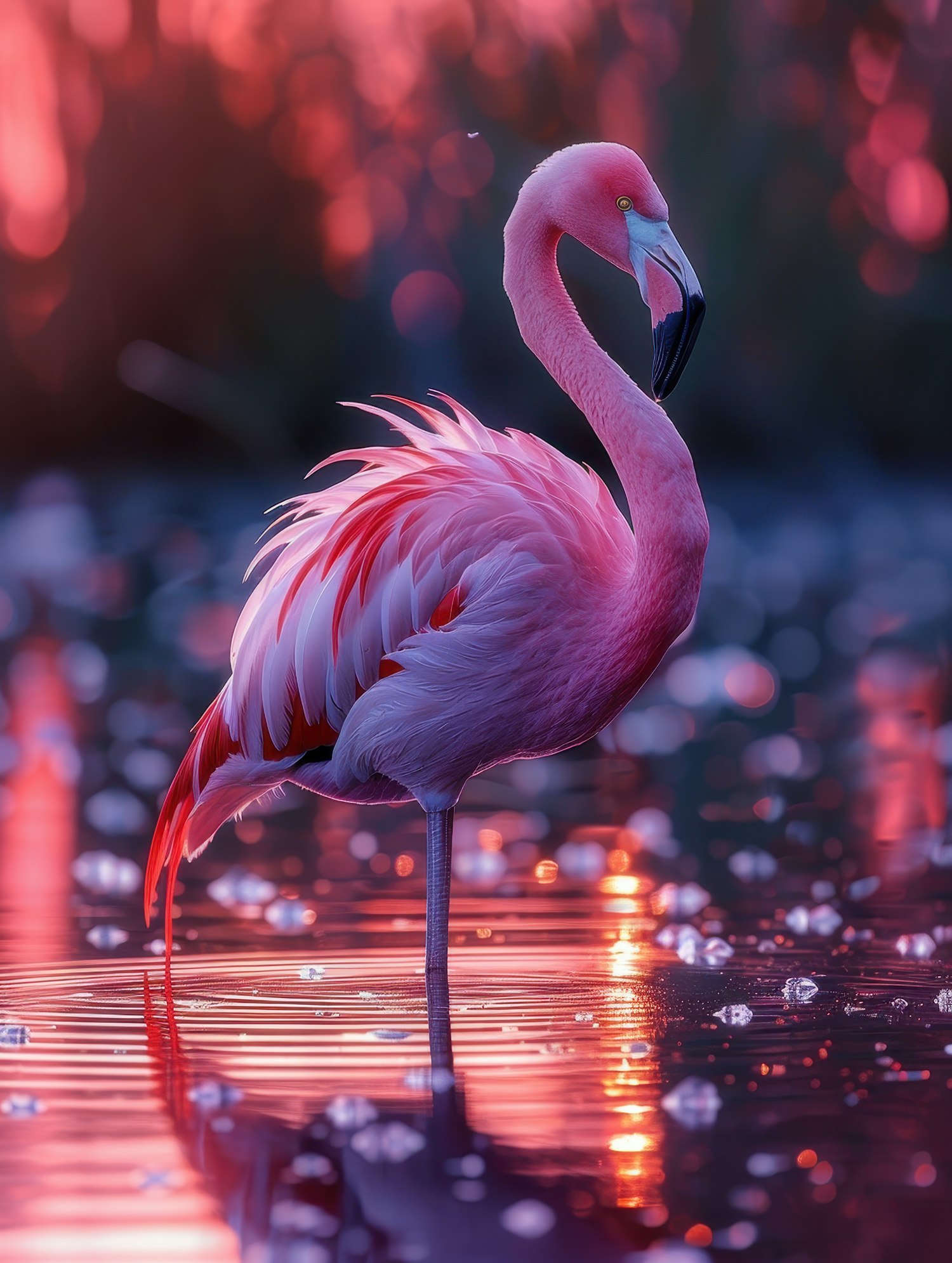 Graceful Flamingo in Shallow Water