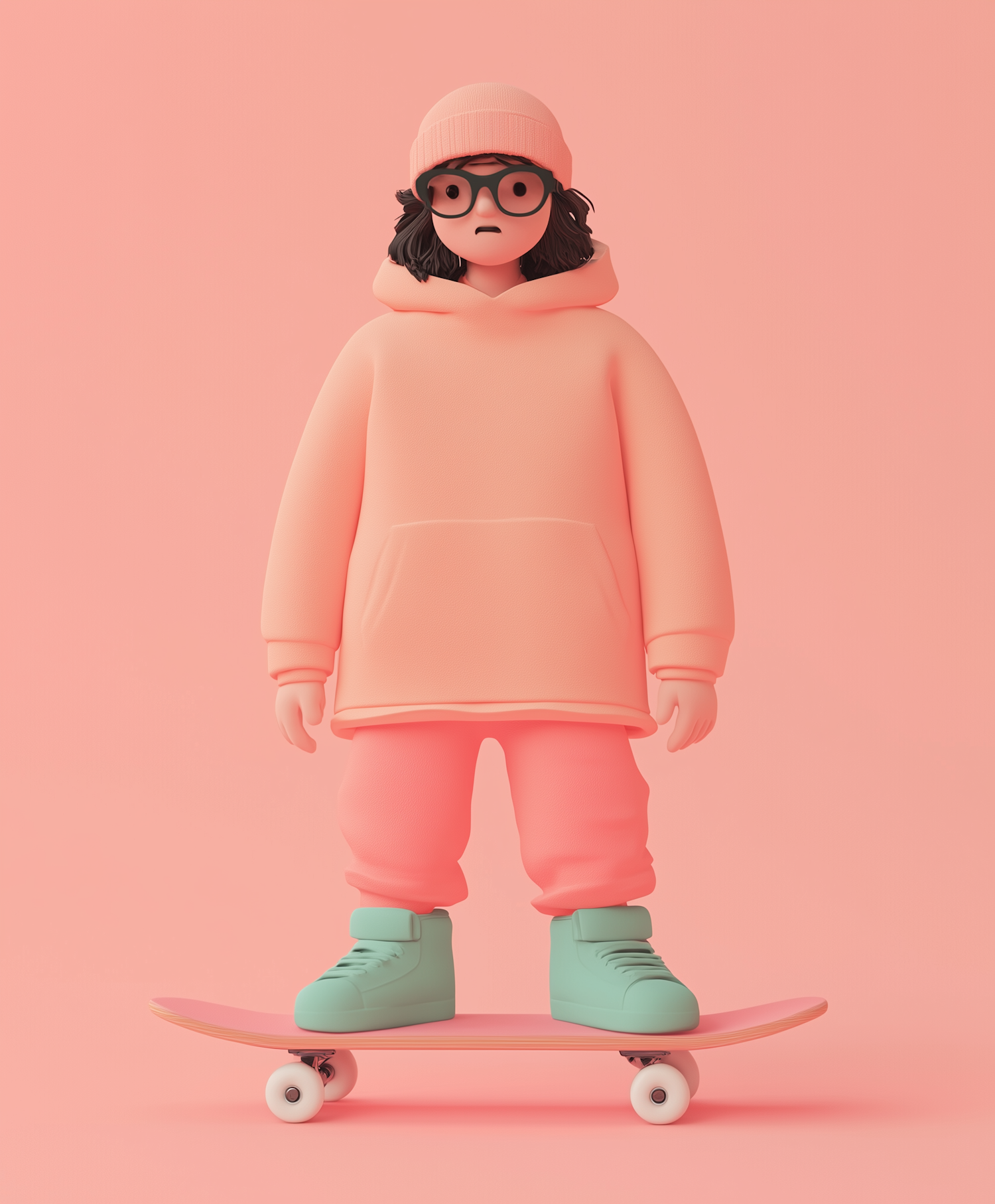 Youthful 3D Character with Skateboard