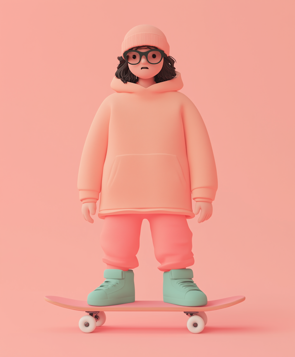 Youthful 3D Character with Skateboard