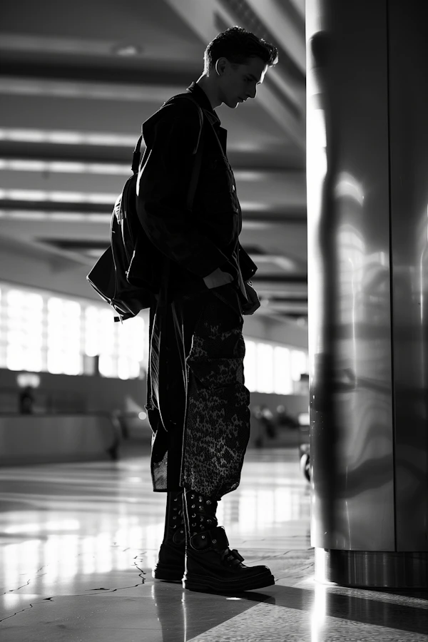 Contemplative Young Adult in Stylish Outfit