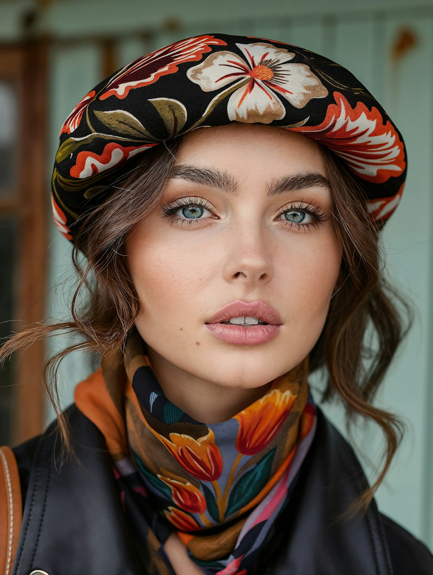 Serene Portrait of Young Woman with Colorful Headscarf