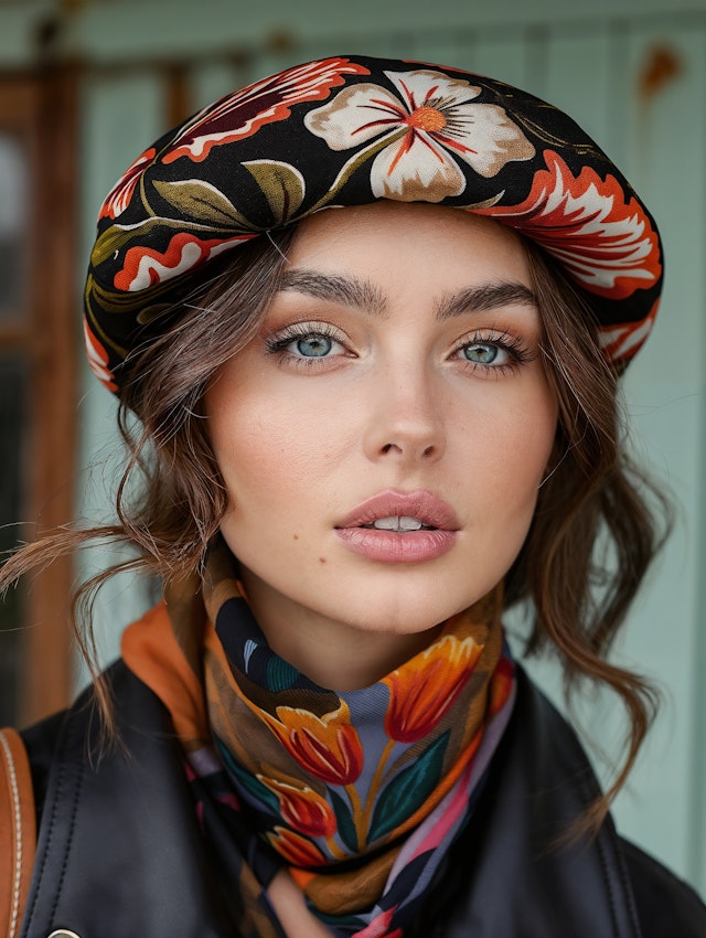 Serene Portrait of Young Woman with Colorful Headscarf