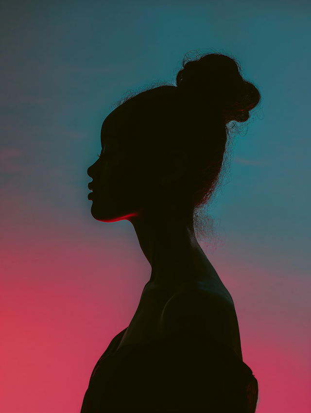 Contemplative Silhouette Against Blue-Pink Gradient