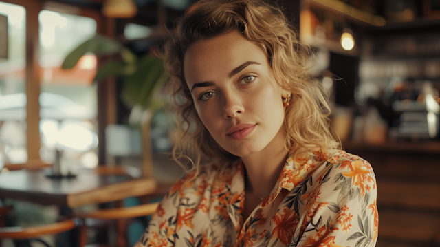 Thoughtful Woman with Floral Shirt