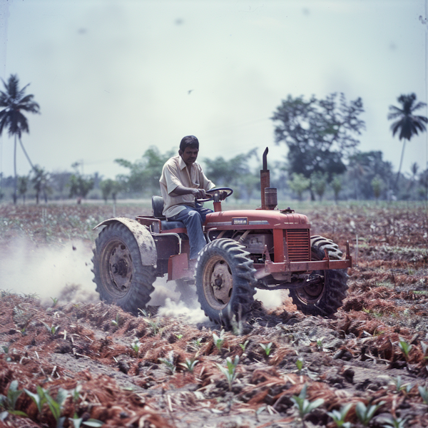 Man Driving Red Tractor