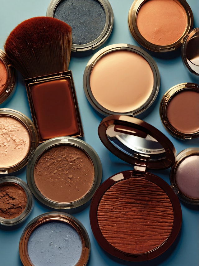 Makeup Products on Blue Surface