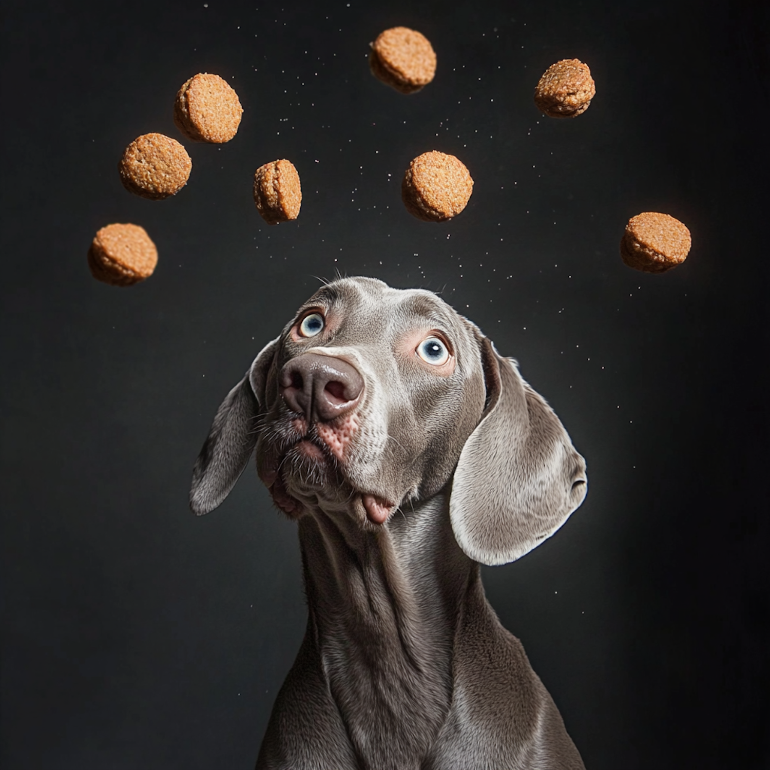 Curious Weimaraner with Treats