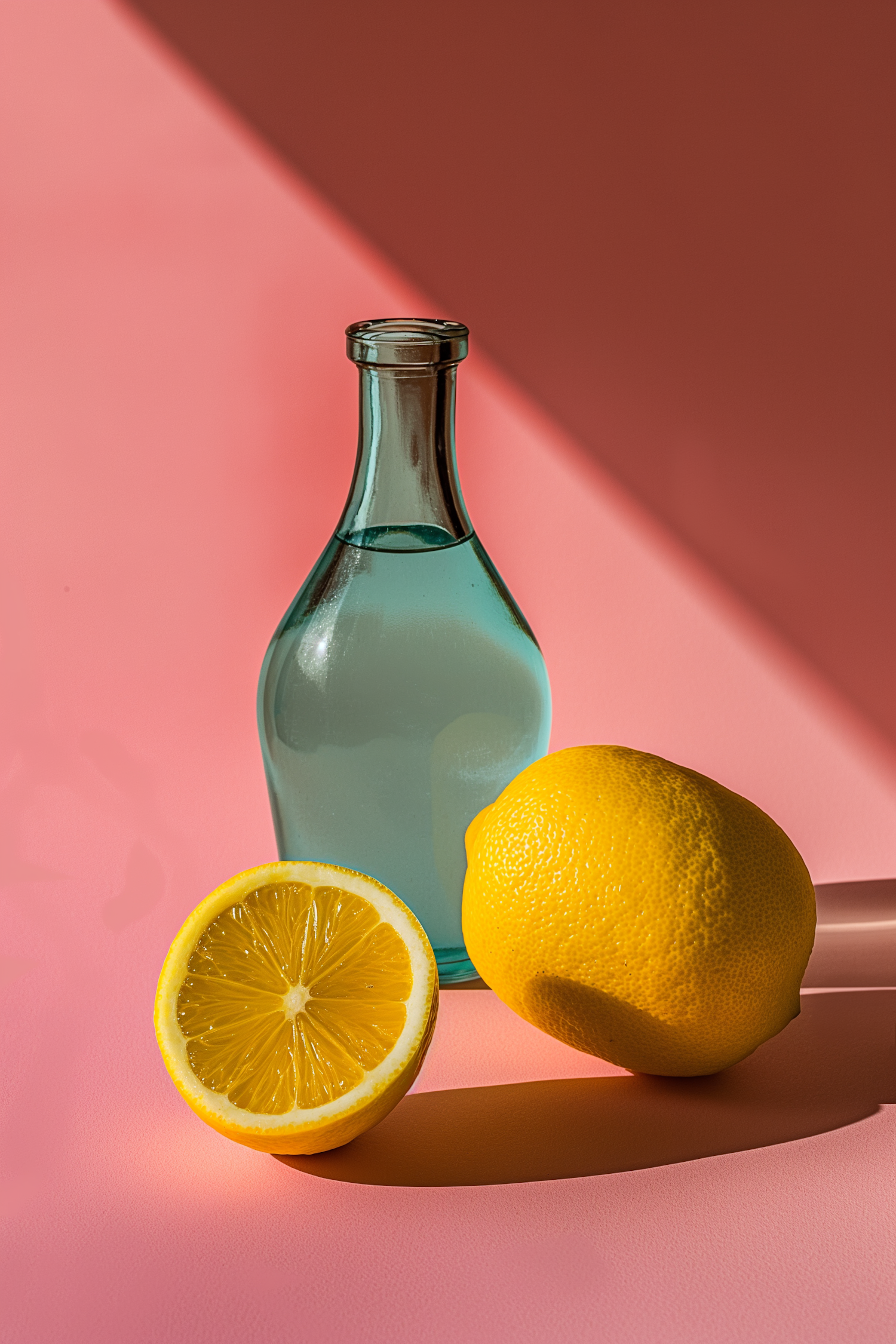 Bright Citrus and Glass Bottle Composition