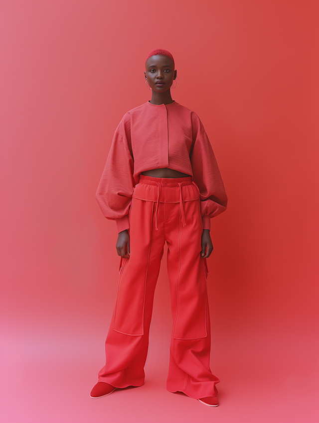 Fashion Portrait with Monochromatic Red Background