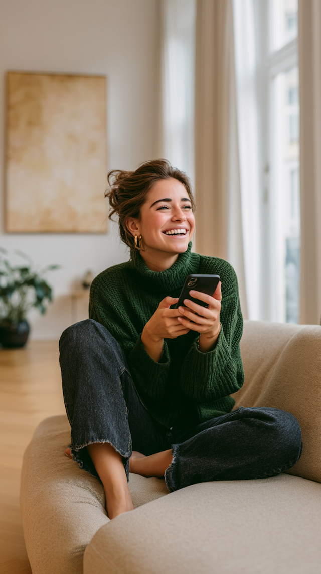 Woman on Couch with Phone