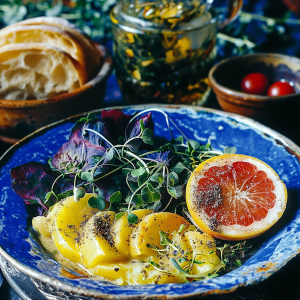 Vibrantly Presented Salad on Textured Plate