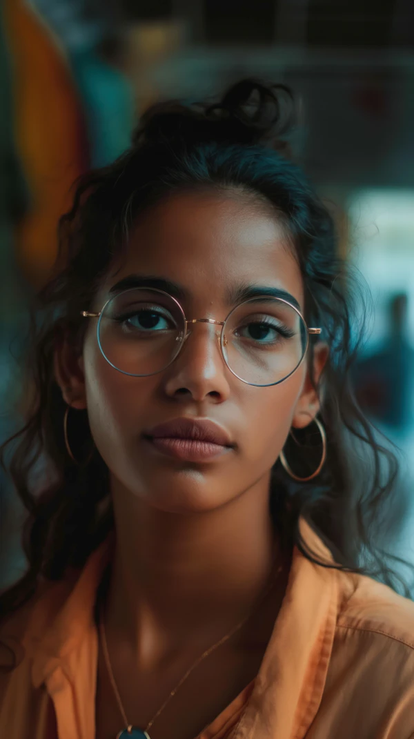 Contemplative Young Woman with Glasses