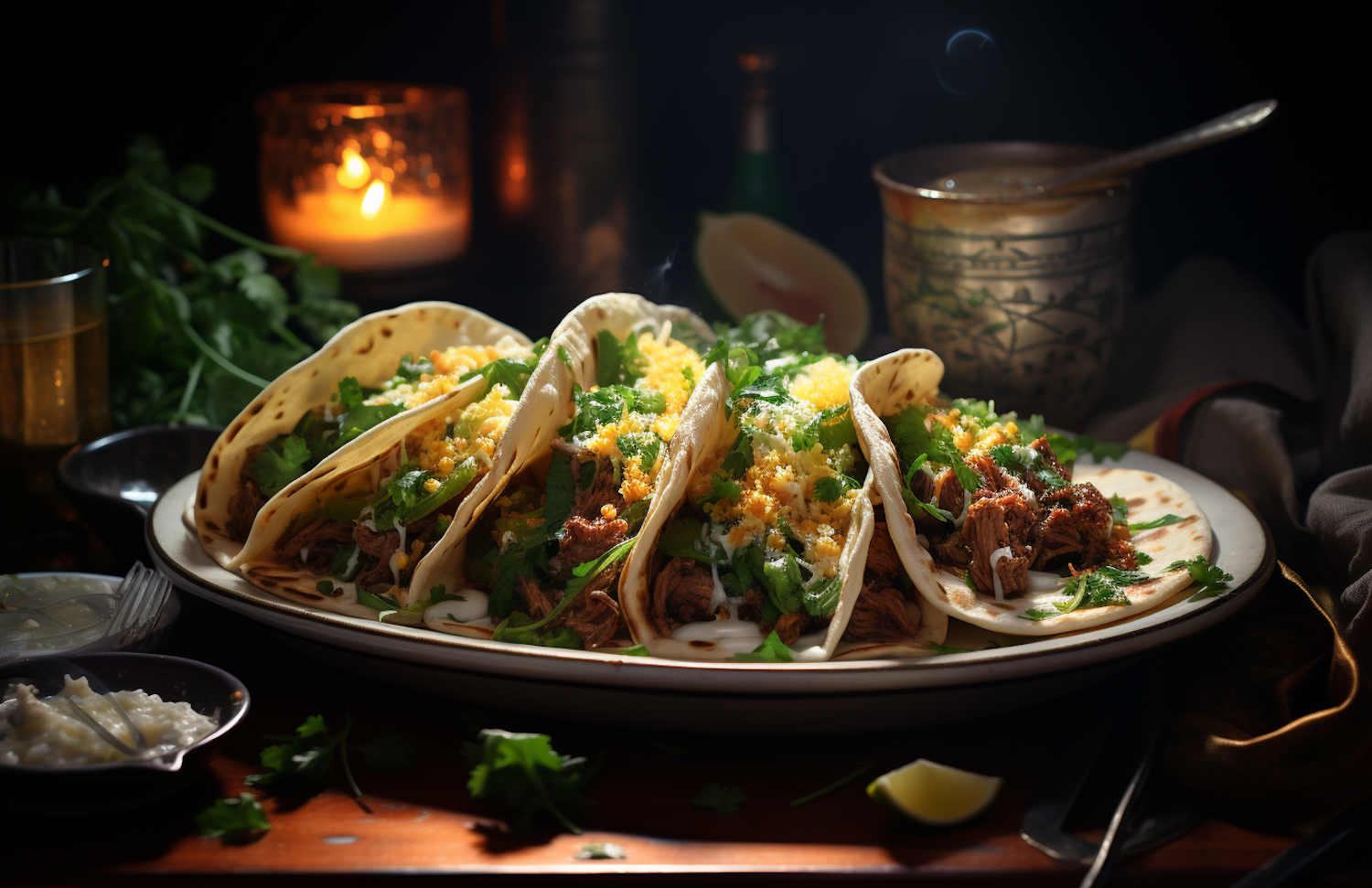 Herb Garnished Shredded Meat Tacos