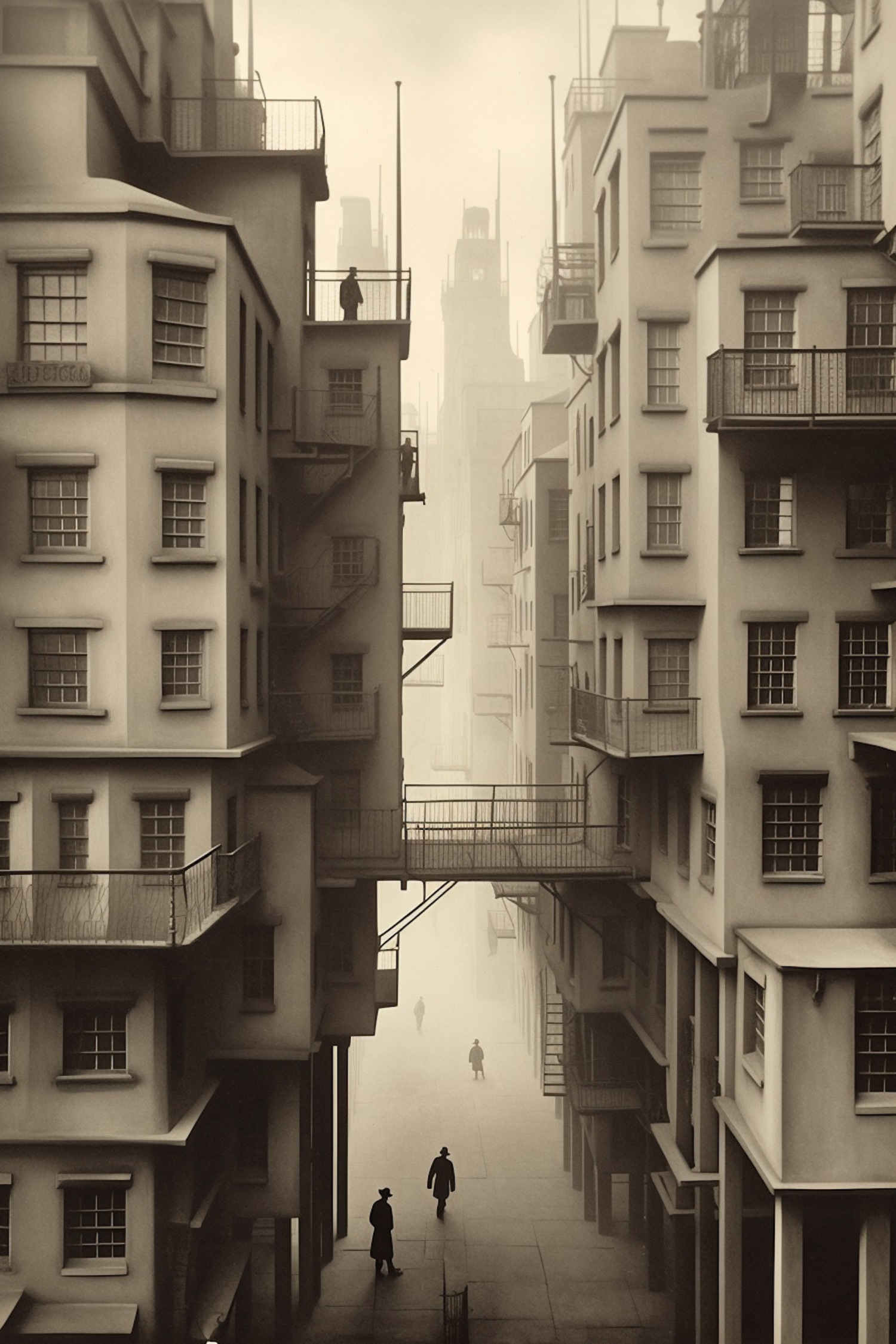 Surreal Sepia Cityscape with Fog