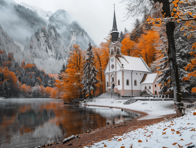 Autumn or Early Winter Lakeside Church