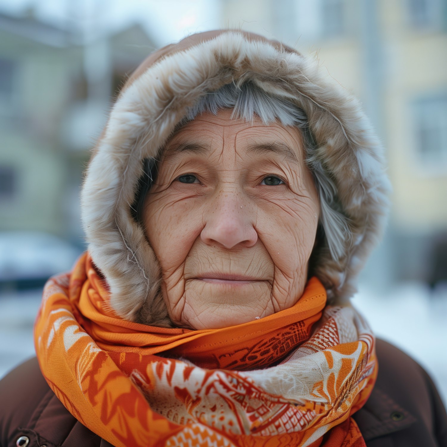 Elderly Woman in Winter Attire