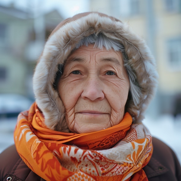 Elderly Woman in Winter Attire