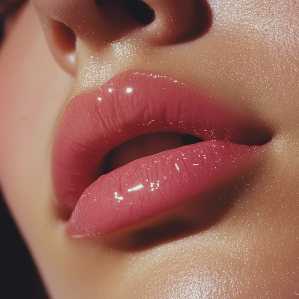 Glossy Pink Lips Close-Up