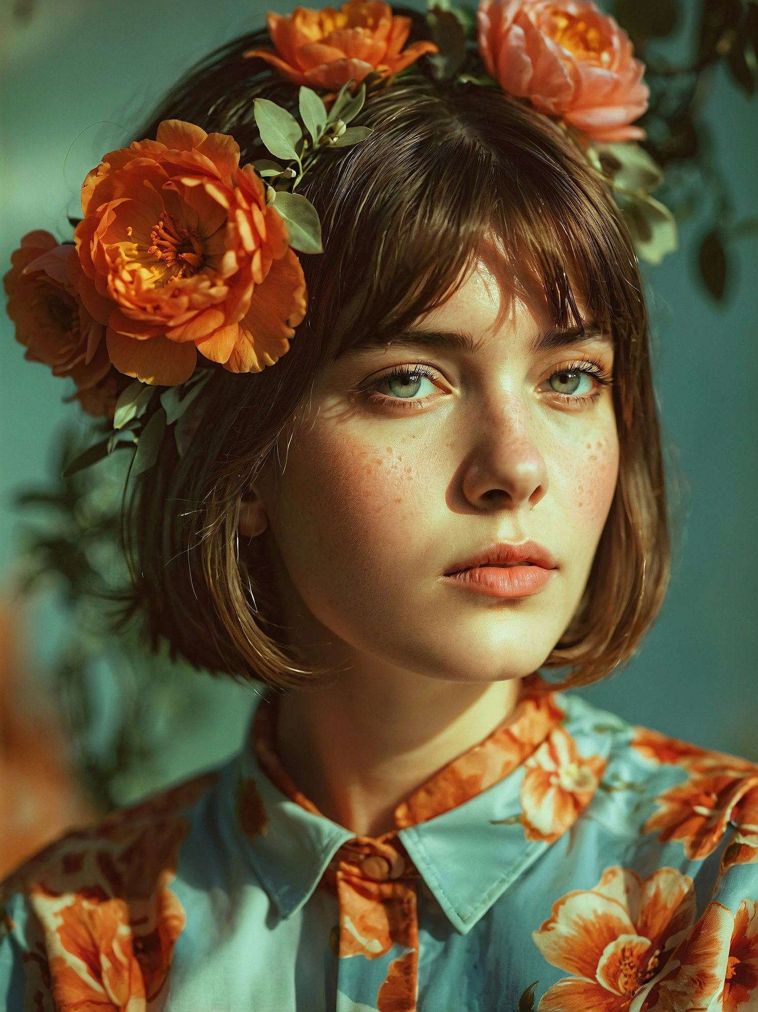 Portrait of a Young Woman with Flower Crown