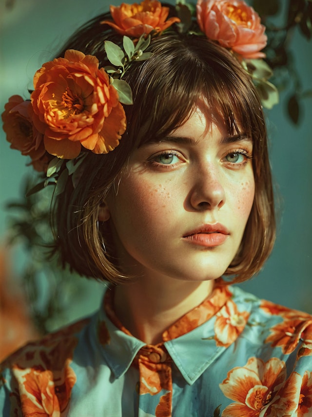 Portrait of a Young Woman with Flower Crown