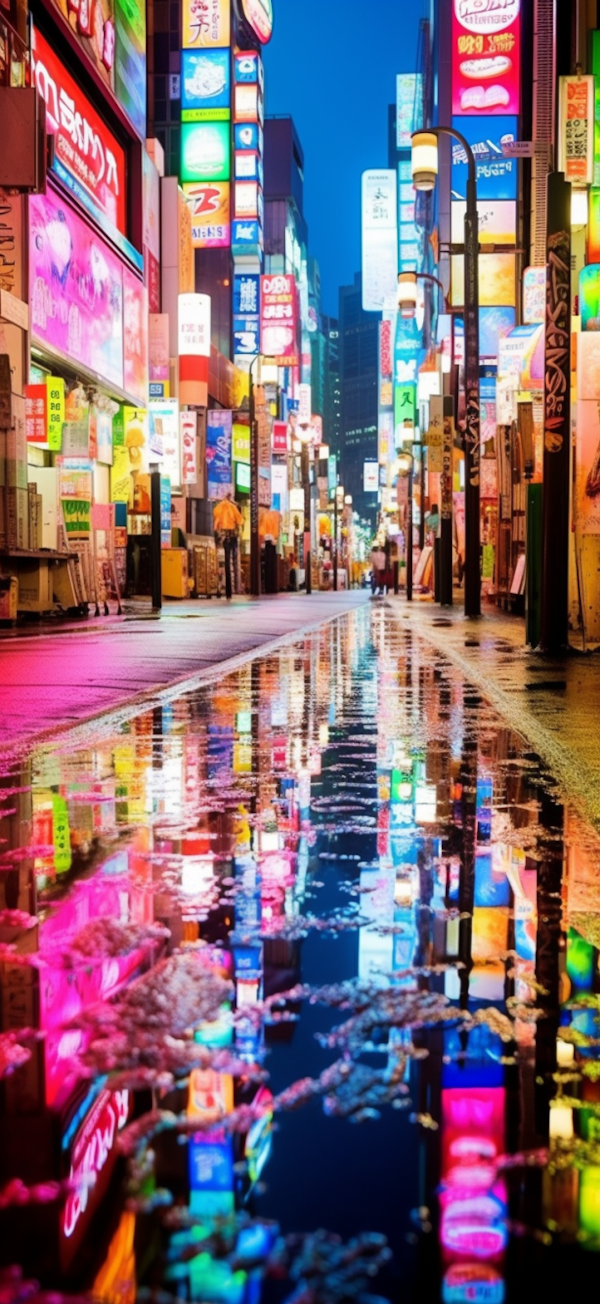 Neon Reflections in Nighttime Tokyo