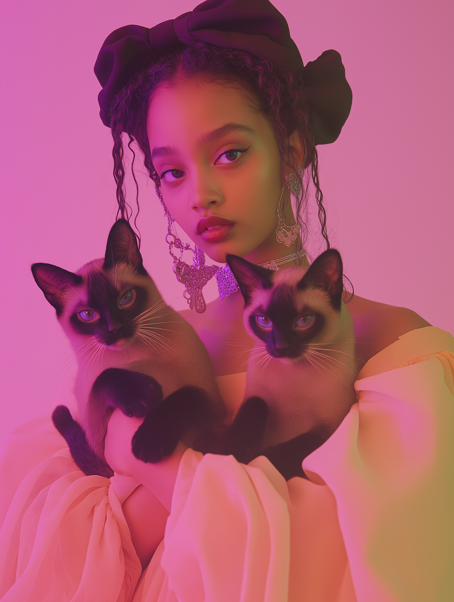 Dreamy Portrait with Siamese Cats