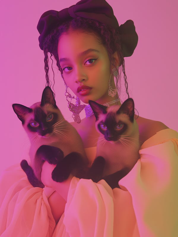 Dreamy Portrait with Siamese Cats