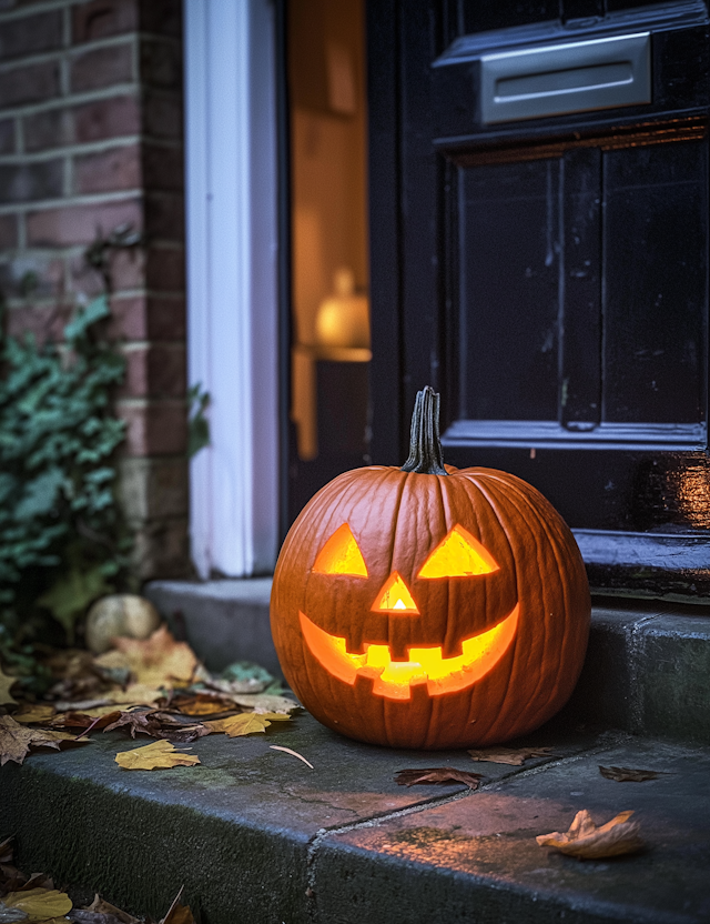 Halloween Jack-o'-Lantern on Doorstep