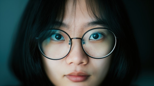 Close-up Portrait of Young Asian Woman with Blue Eyes