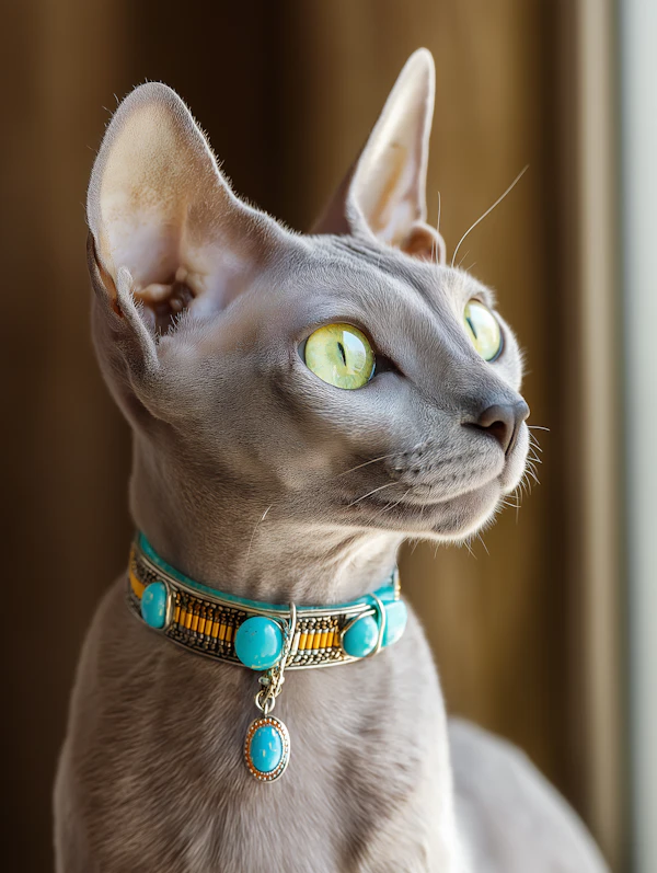 Grey Sphynx Cat in Ornamental Collar
