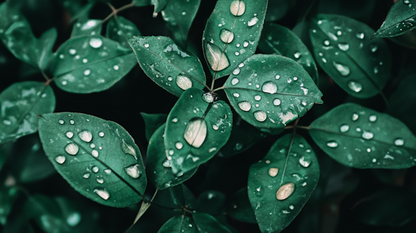 Close-up of Green Leaves with Water Droplets