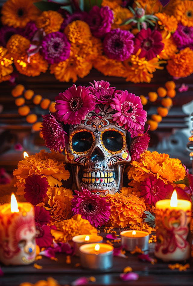 Decorated Skull with Flowers