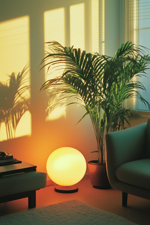 Serene Indoor Setting with Glowing Lamp