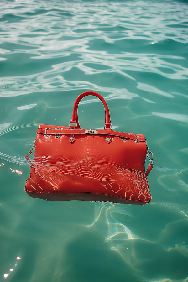 Red Handbag in Turquoise Seawater