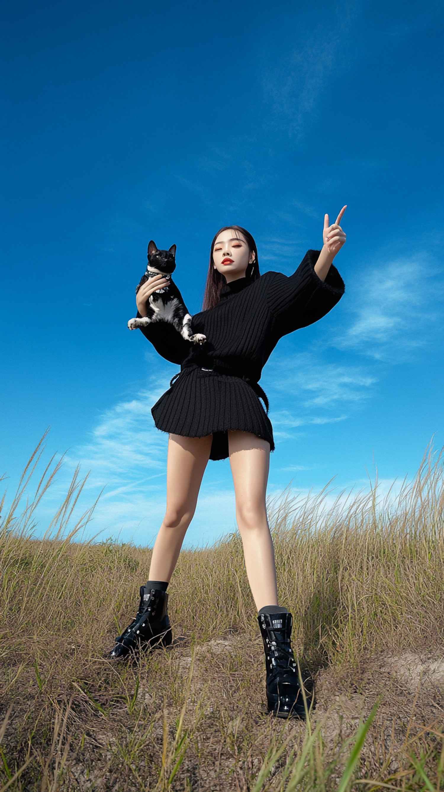 Woman with Dog in Field